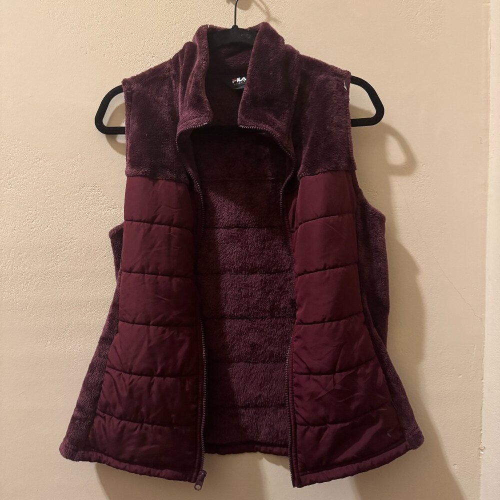 Fila Sport Burgundy Zip Up Soft Puffer Jacket Vest Medium